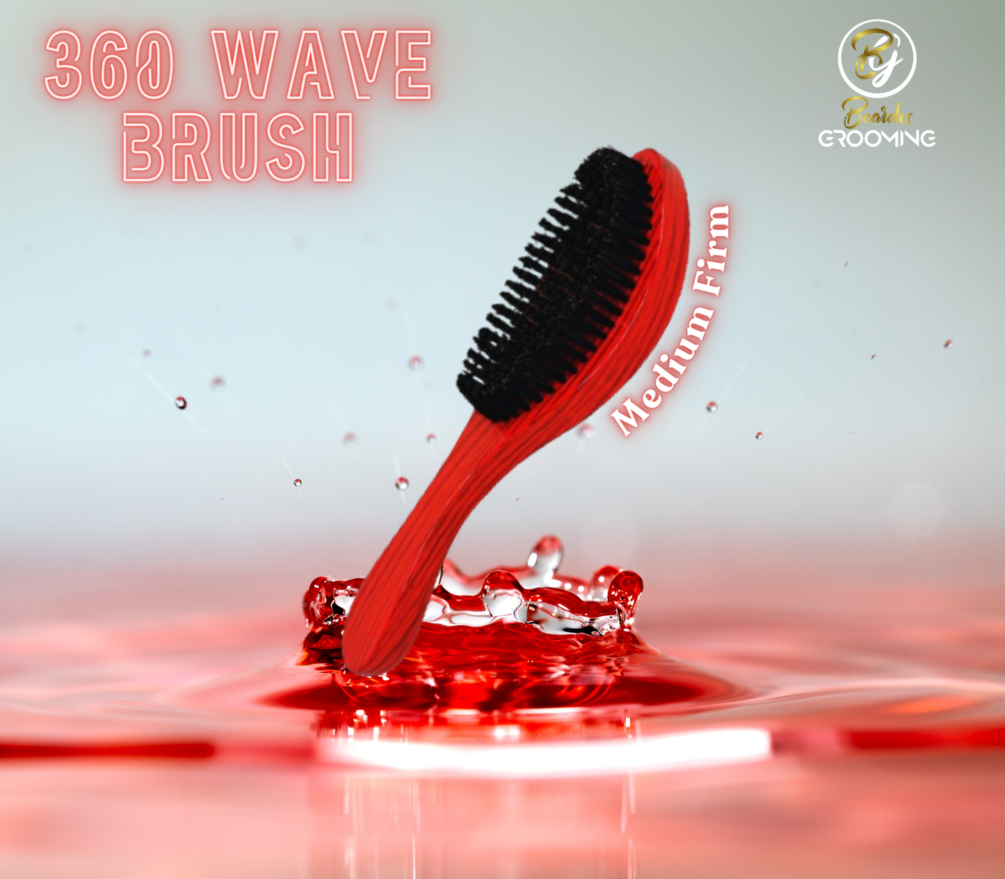 Medium Firm 360 Wave Brush - Durable Wooden Handle - Red